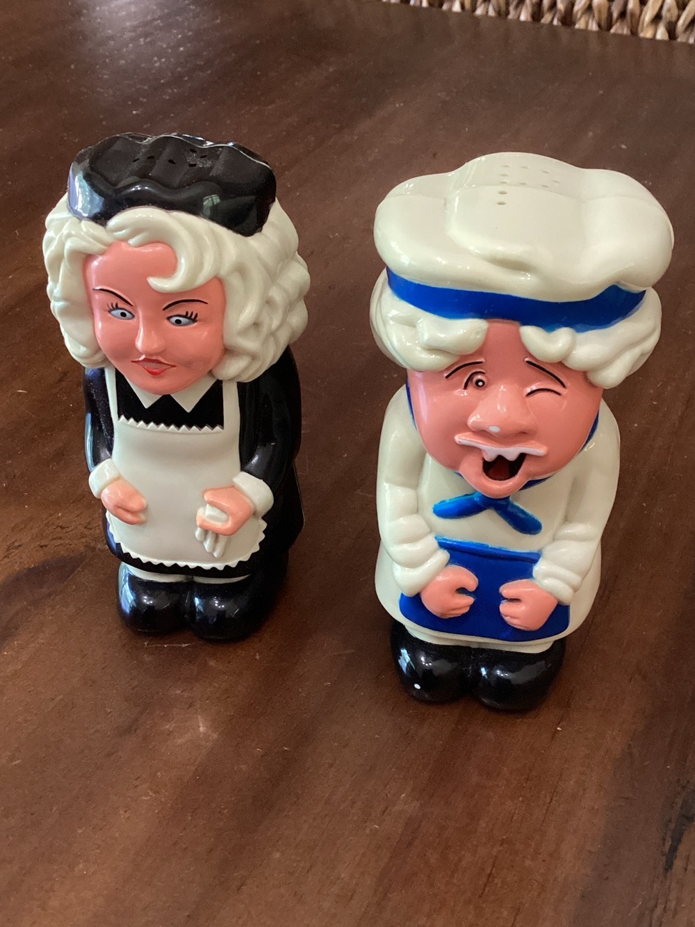Vintage Plastic Chef & Maid Talking Salt & Pepper Shakers